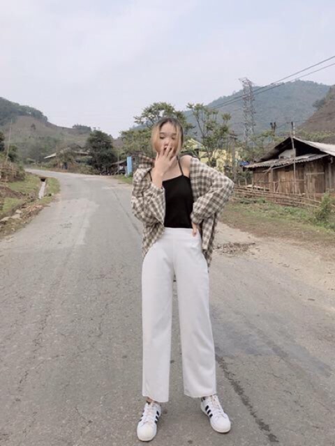 ẢNH THẬT ÁO SƠ MI KẺ OVERSIZE HAI MÀU SẴN / Áo sơ mi kẻ uzallang