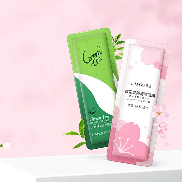 Set 2 gói nhỏ  Mặt nạ bùn trà xanh và hoa anh đào Laikou