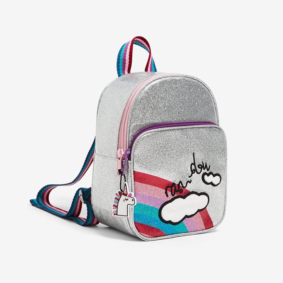 Balo trẻ em - hàng xuất  Zara kids , balo nhũ bạc RainBow
