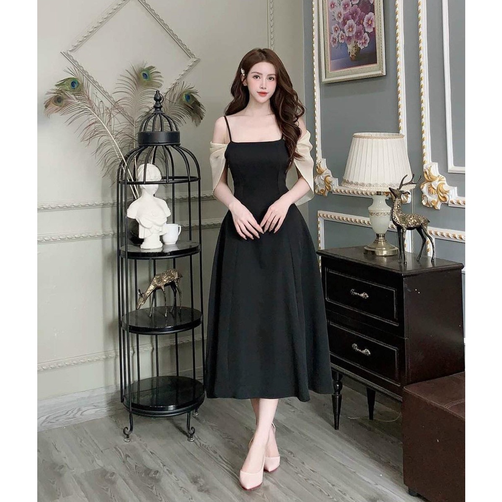 Đầm Váy Nữ Dạ Hội 2 Dây Chất Cotton Lạnh Phối Vạt Tay Voan  Thiết Kế Sang Chảnh Đi Làm Công Sở, Đi Tiệc