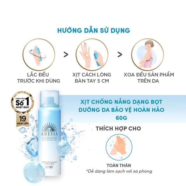 Xịt chống nắng bảo vệ da hoàn hảo Anessa Perfect UV Sunscreen Spray SPF 50+ PA++, kem Nhật Bản 60g - Trung Đông Pharmacy