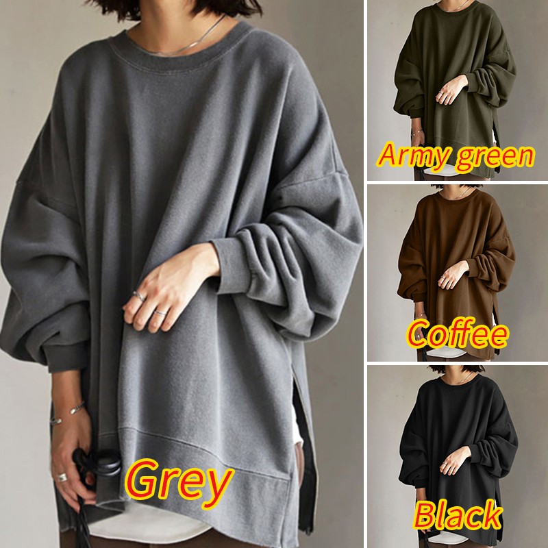 ZANZEA Áo sweatshirt cổ tròn tay dài và phồng xẻ tà thời trang cho nữ