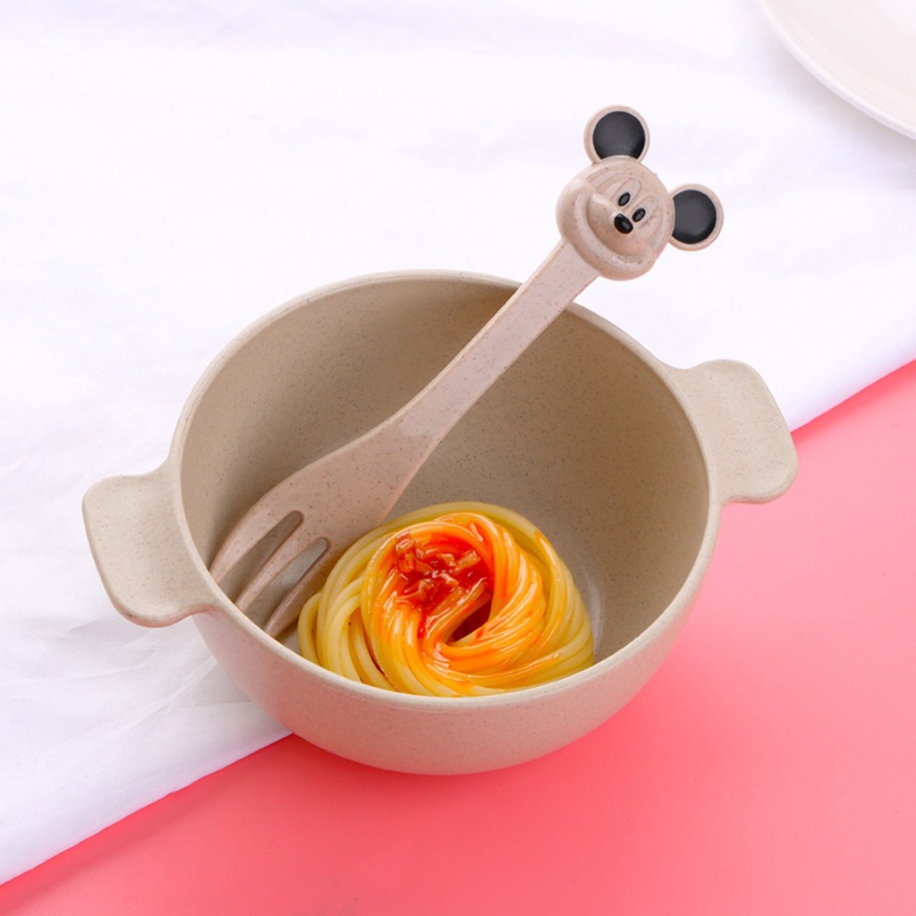 Bộ Bát ăn LÚA MẠCH MICKEY kèm thìa và dĩa cho bé ăn