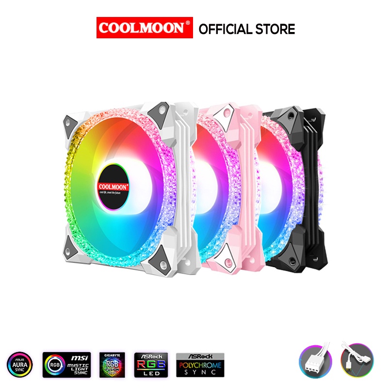 Quạt Tản Nhiệt, Fan Case Coolmoon AS2 ARGB - Led Sync Main 3 Pin 5v / Bộ Hub Coolmoon P-ARGB PWM