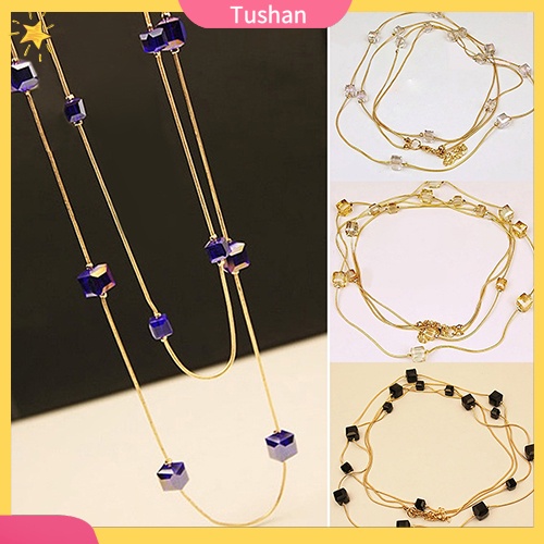 Dây chuyền hợp kim dạng dài đính đá vuông thời trang cho nữ