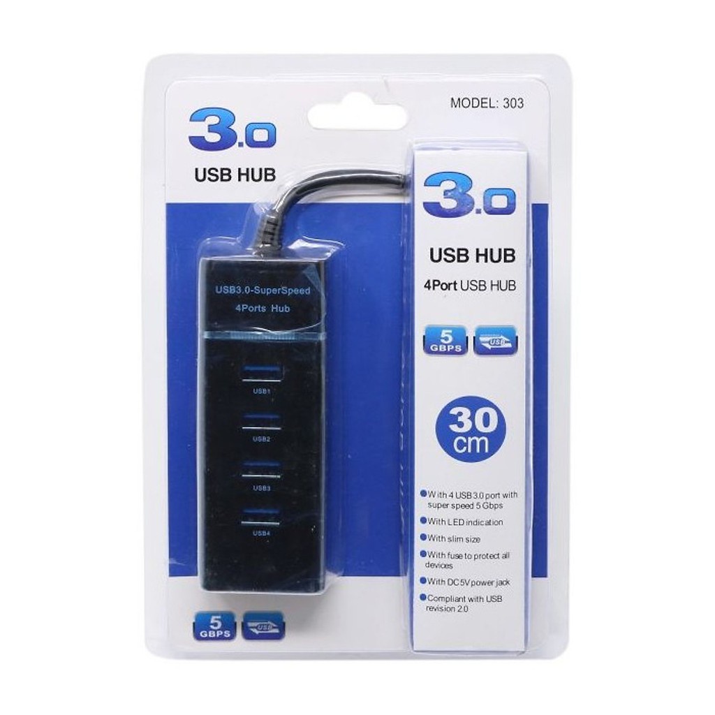 Hub bộ chia 4 Cổng USB 3.0 - 303A dây dài 30cm ( màu đen, trắng )