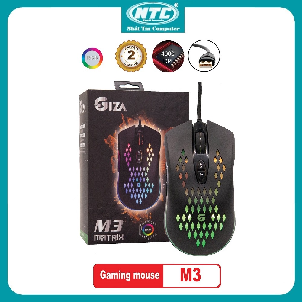 [Gaming Mouse] Chuột chuyên Game cao cấp GIZA M3 Matrix, Led RGB, DPI 4000, BH 2 năm (Đen) - Nhất Tín Computer