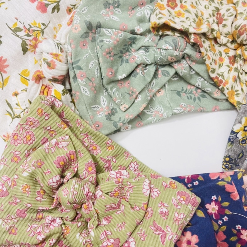 Mũ turban cho bé gái từ sơ sinh - 18 tháng, nón turban vintage hoạ tiết hoa nhí dễ thương, mũ che thóp kín gió