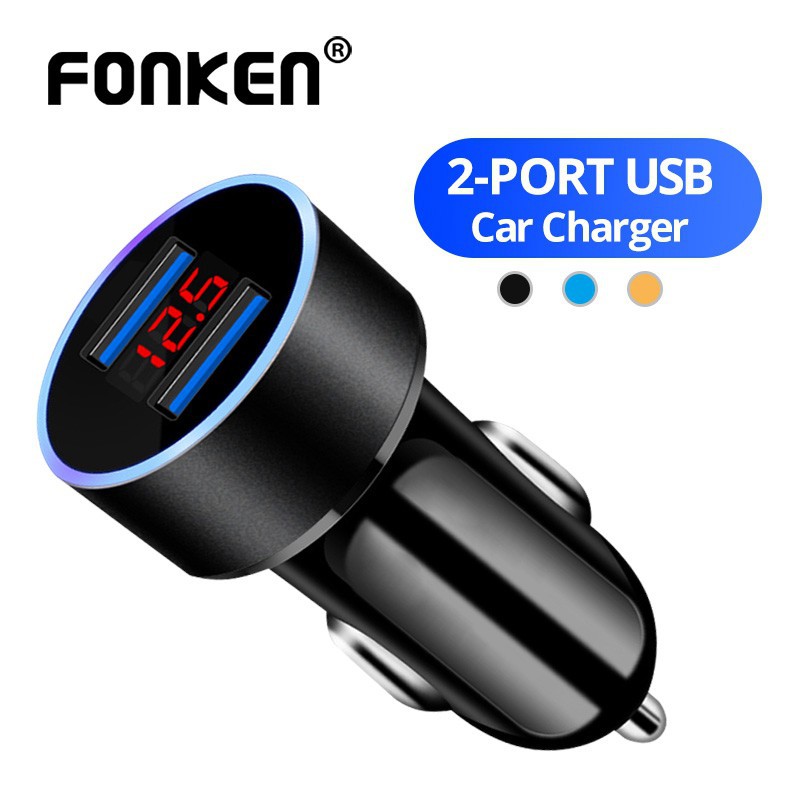 Củ Sạc Nhanh Fonken Cho Xe Hơi 2 Cổng Usb 3.1A 5V Có Đèn Led