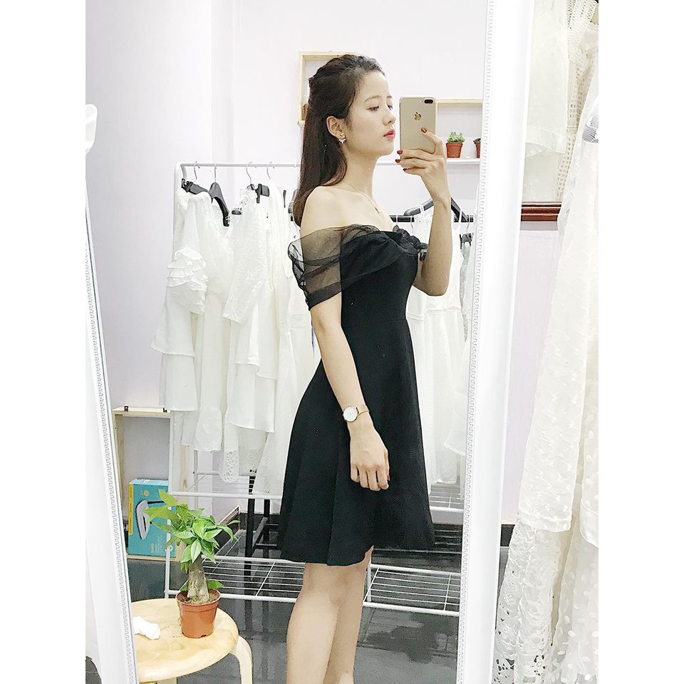 Đầm trễ vai tay lưới đầm xòe Kiko Dress đơn giản mà đẹp tinh tế