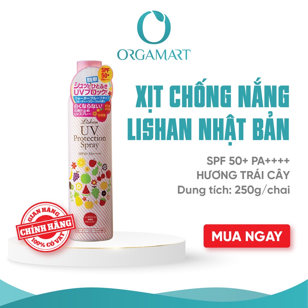 Xịt Chống Nắng Lishan Phun Sương Nhật Bản SPF 50+ PA++++ – Hương Hoa Trái Cây (chai 250g)