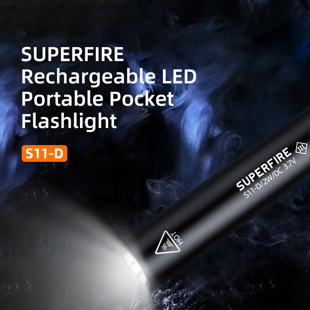 Đèn pin SUPERFIRE S11-D cầm tay nhỏ gọn làm từ hợp kim nhôm sạc cổng USB dùng trong nhà/ngoài trời