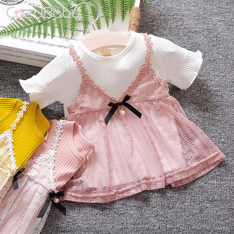 Đầm Công Chúa Vải Cotton Phối Ren Thời Trang Mùa Hè Cho Bé Gái 1-3 Tuổi