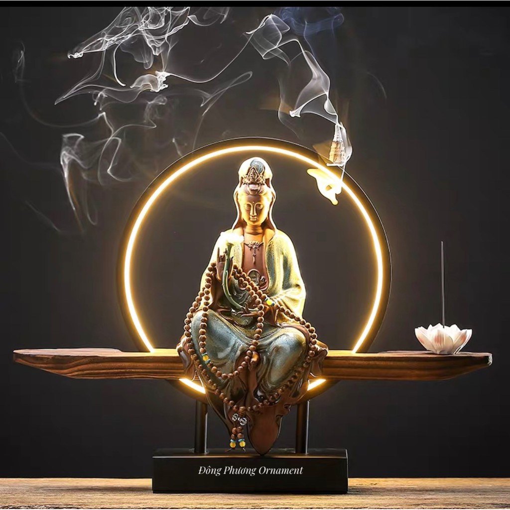 Tượng Quan Thế Âm Bồ Tát Gốm Tử Sa - Tượng Phật Trang Trí Decor Đèn Led Cao Cấp