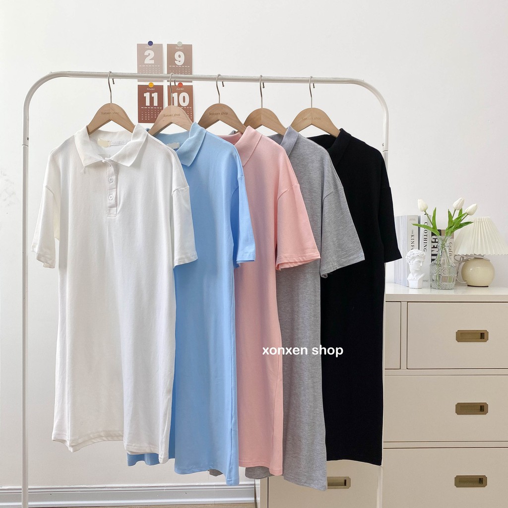 Áo đầm suông polo Xonxen shop chất cotton dày dặn, tháng mát free size, mã 1145