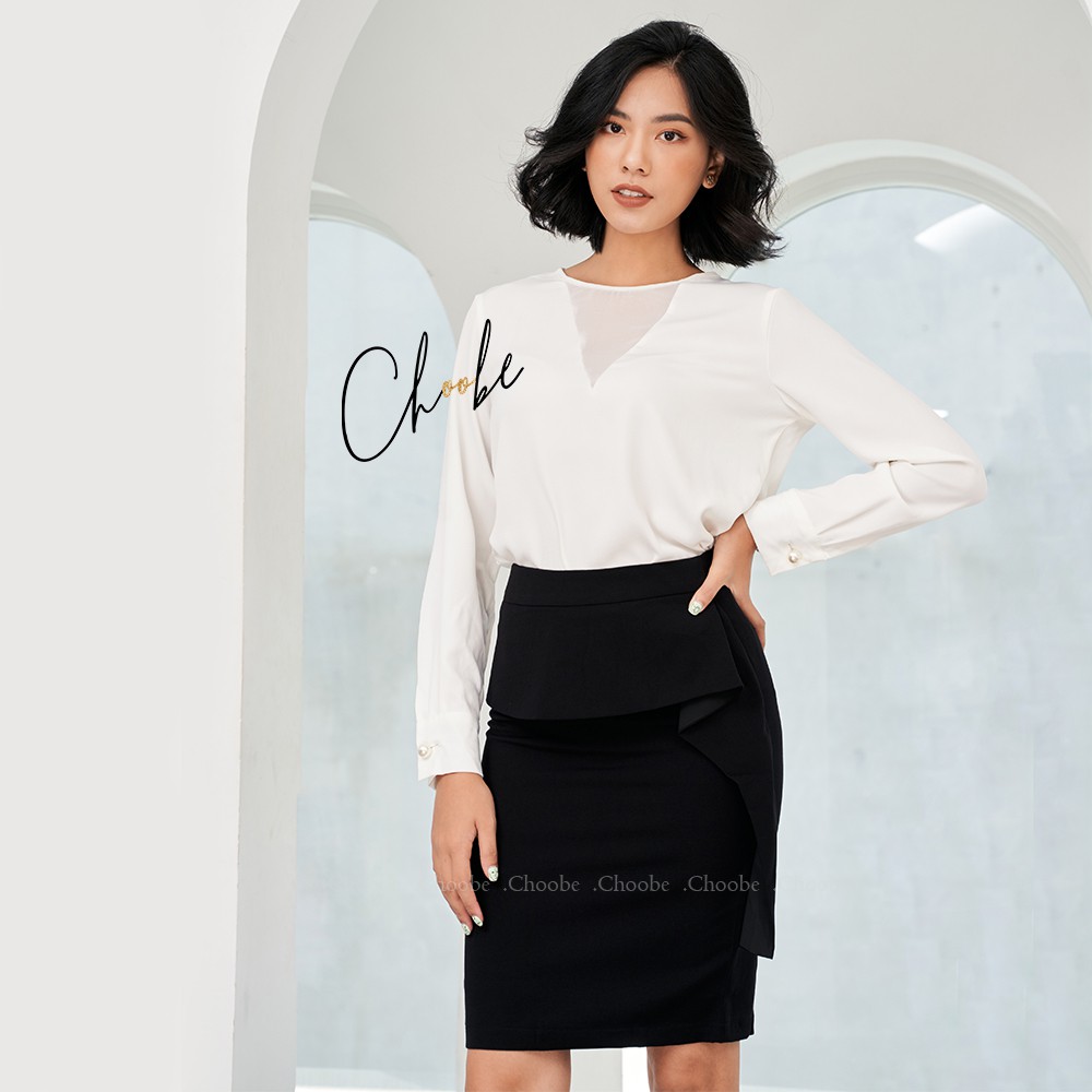 Chân váy bút chì Choobe vạt bèo che khuyết điểm, chân váy công sở nữ cạp cao, kiểu dánh thanh lịch, duyên dáng V03 | BigBuy360 - bigbuy360.vn