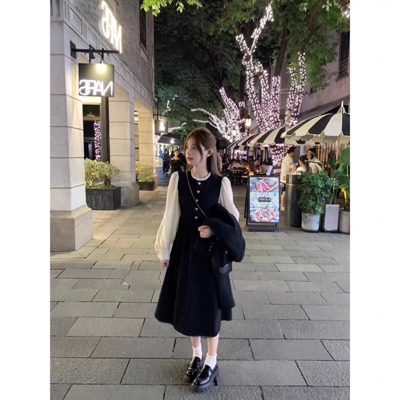 Váy tiểu thư dáng dài tay phồng, đầm chữ A tay bồng AS71