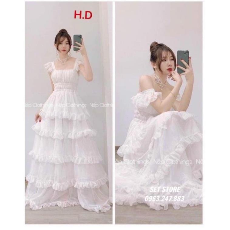 Váy cánh tiên màu trắng có đệm ngực,đi biển đi dạo,hẹn hò kiểu Hàn Quốc, Form Nữ 45-55kg