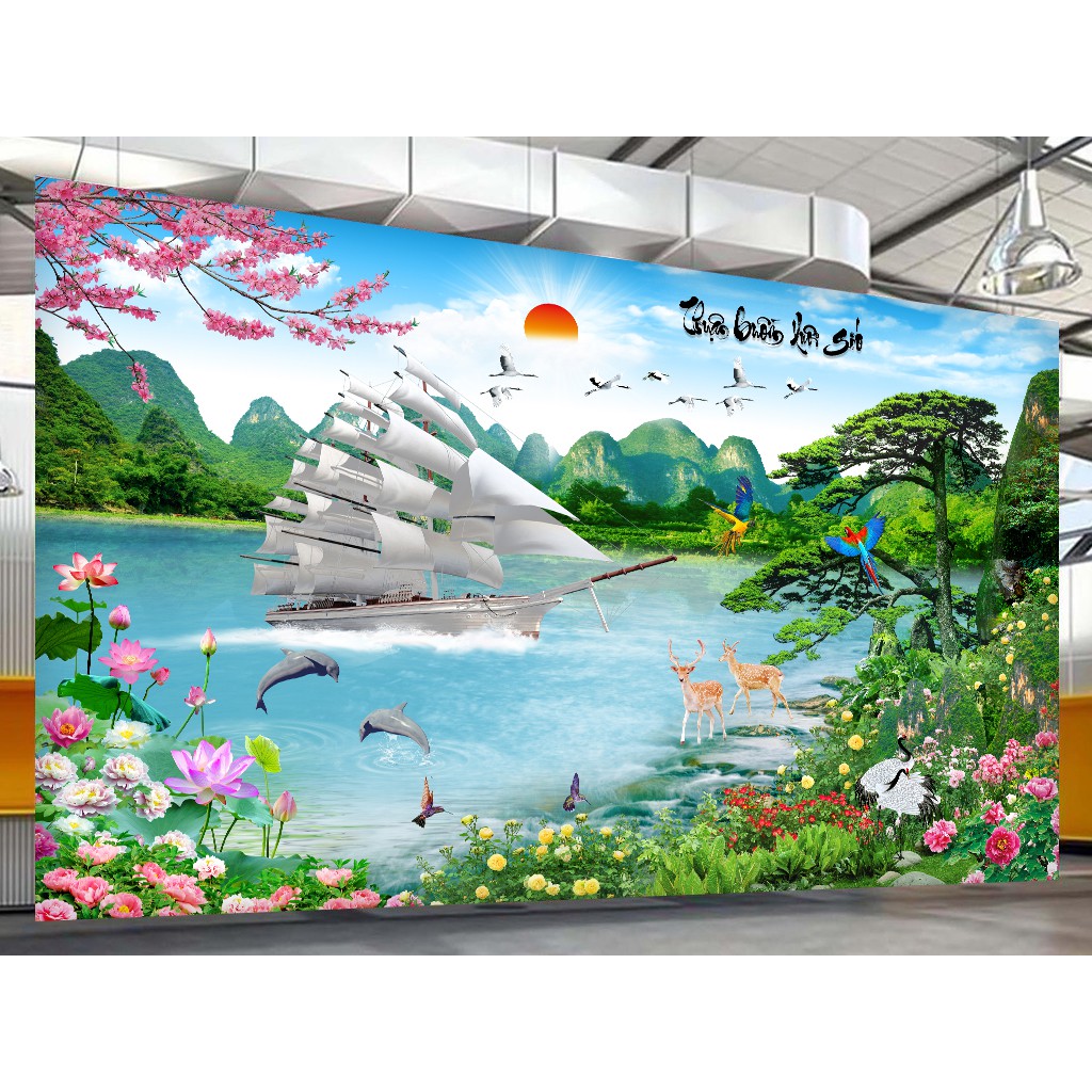 Tranh dán tường HD Thuận Buồm Xuôi Gió HUD0302 Kim sa