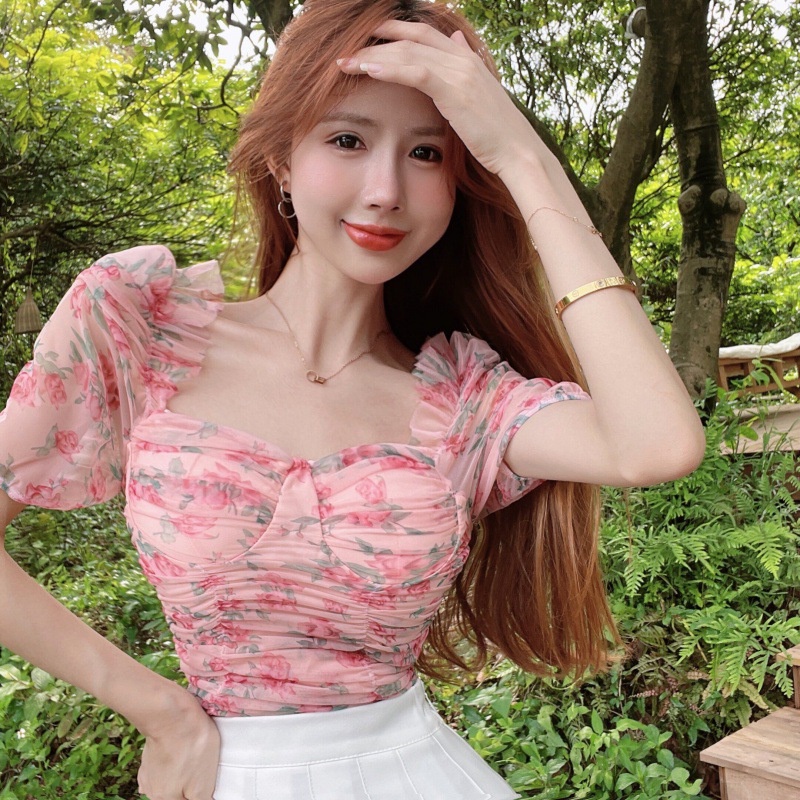 Áo Sơmi NgắN Tay In Hoa BằNg VảI chiffon Cho Nữ