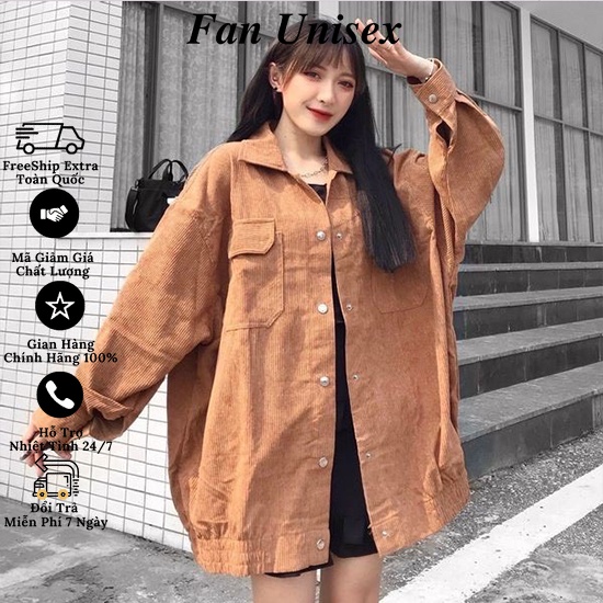 Áo khoác sơ mi cúc bấm nhung gân mềm mịn tay phồng bo gấu AKN15