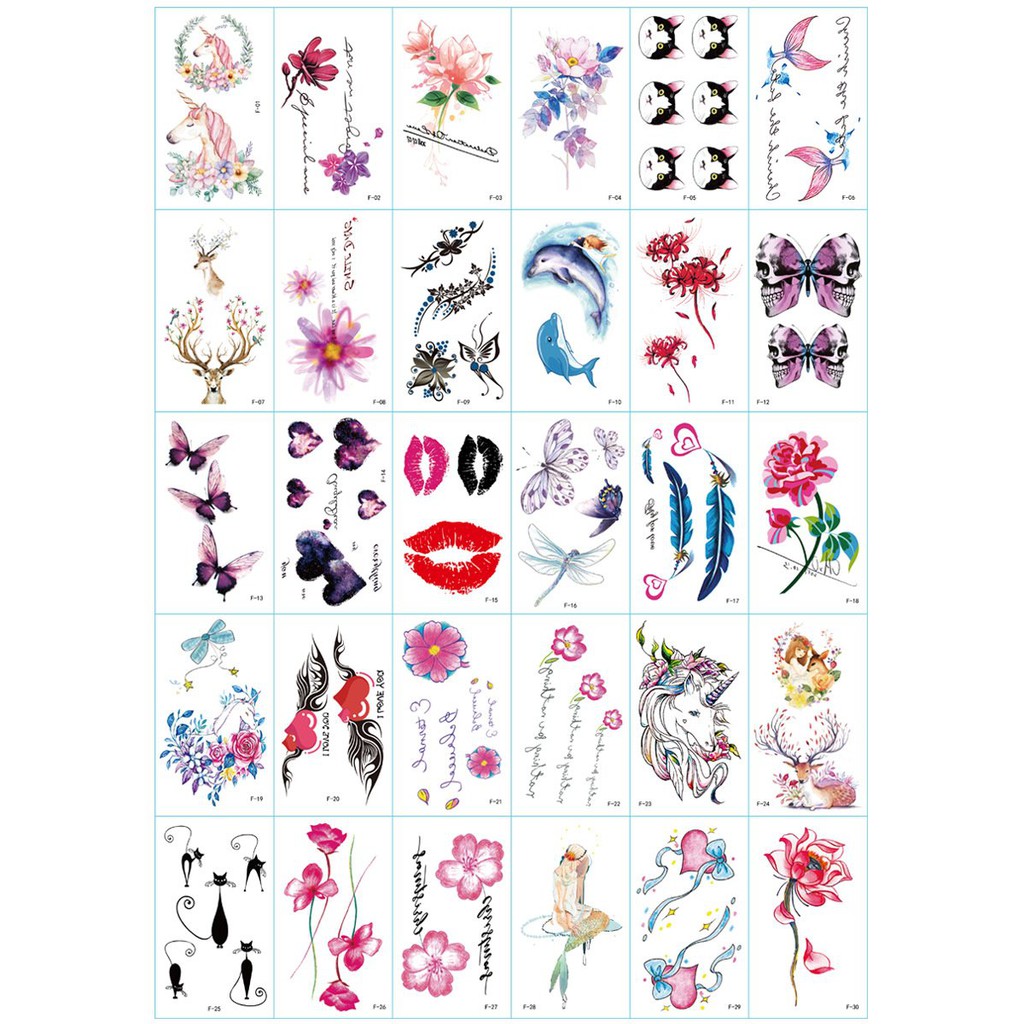 PVN12258 Hình xăm dán 3D cho 15 ngày set 30 hình săm dán tạm thời cho nữ nhiều hình từ hoa cô gái tattoo T8