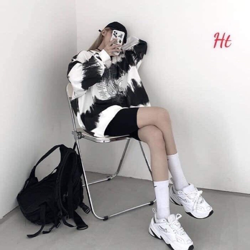 Áo hoodie nỉ đen trắng LOS HT12