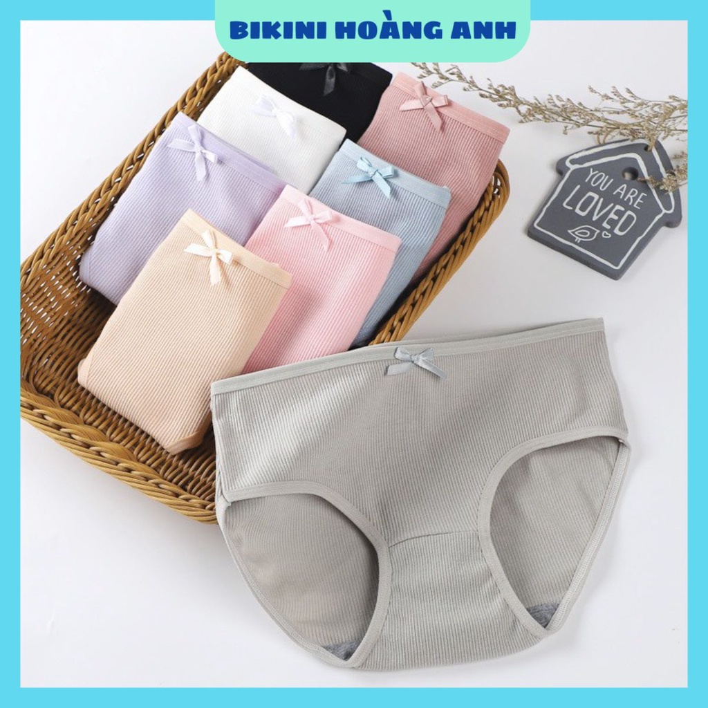 Quần Lót Nữ Cotton gân tăm (có bigsize) kháng khuẩn đính nơ điệu đà dễ thương mã 047