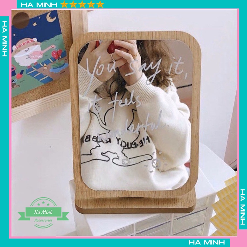 Gương gỗ Hàn Quốc - Gương để bàn trang điểm - Đồ decor vintage