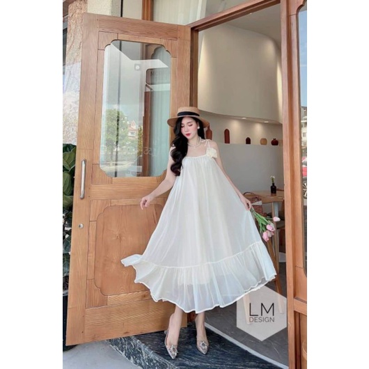 Váy maxi 2 dây cài hoa