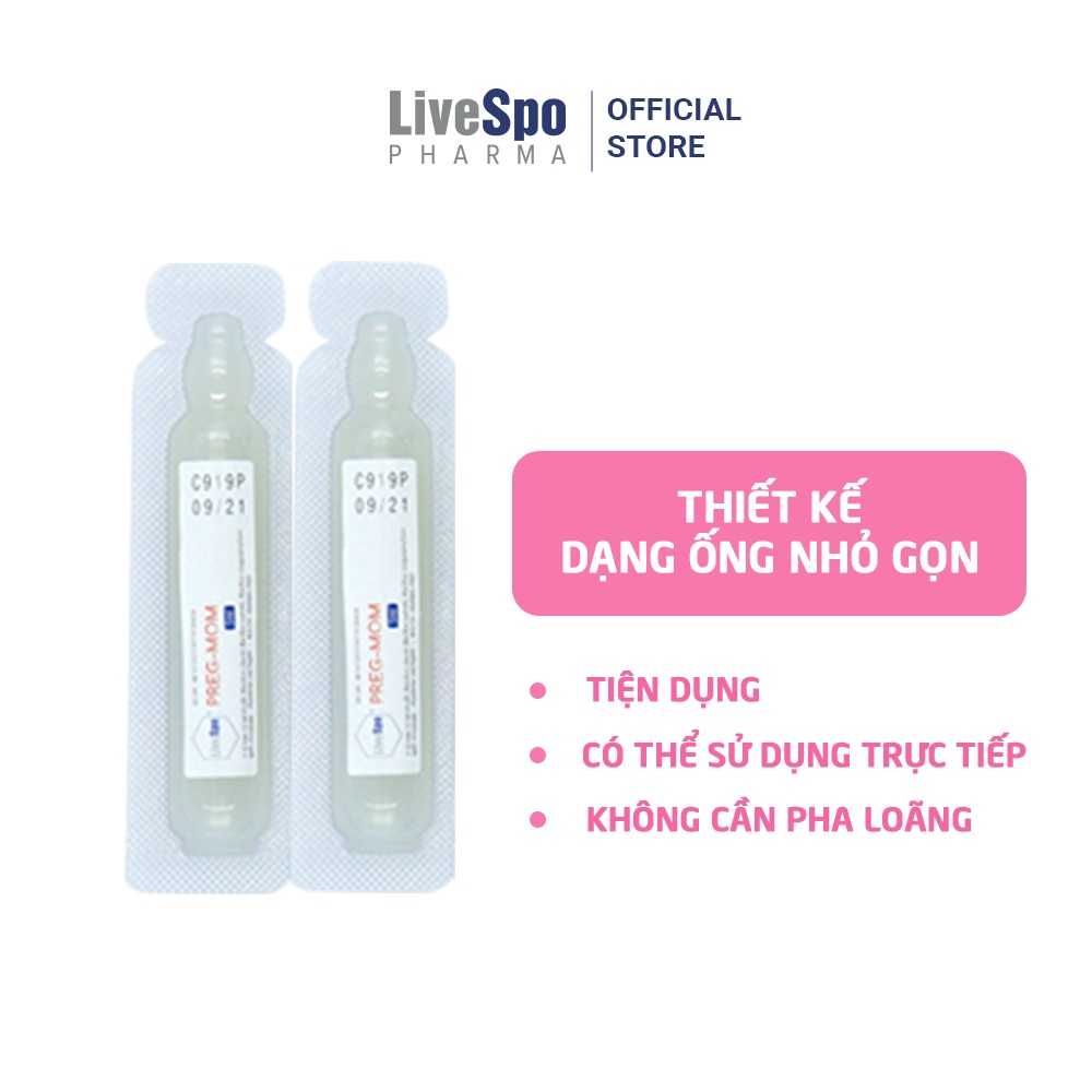 Men vi sinh cho Bé Táo Bón, Biếng Ăn, Rối Loạn Tiêu Hóa - LiveSpo PREGMOM 3 tỷ bào tử lợi khuẩn - Hộp 20 ống x 5ml