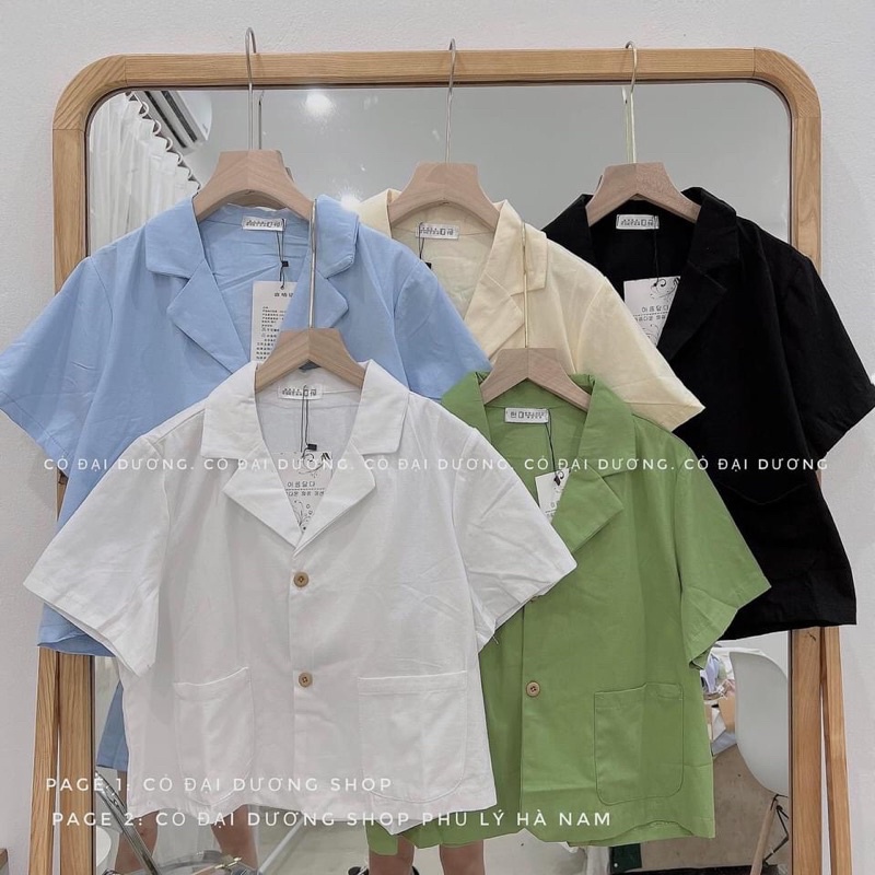 Áo sơ mi cổ Pijama 5 màu xinh, Áo sơ mi thiết kế phong cách unisex dễ phối đồ, Áo sơ mi cộc tay nữ
