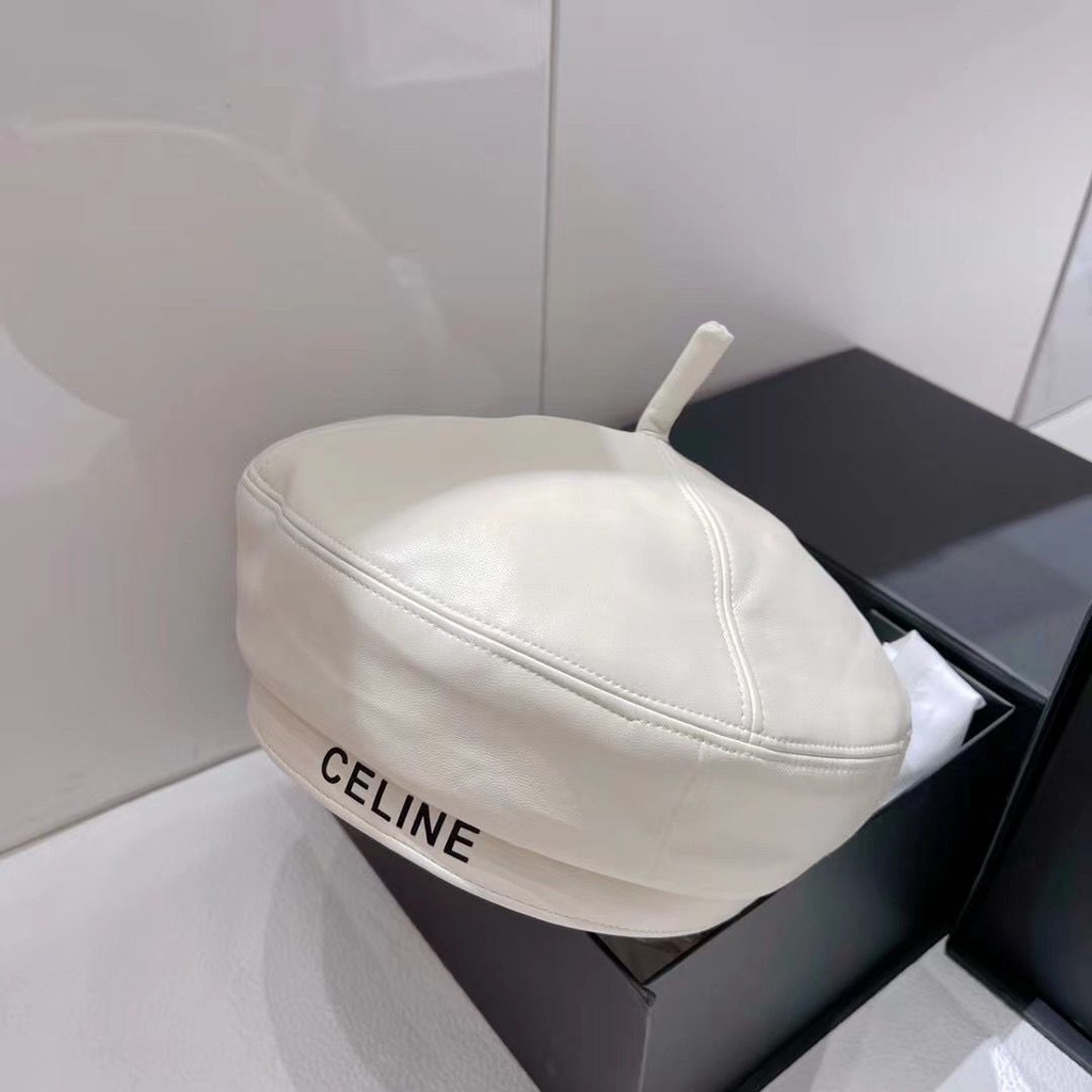 Mũ beret Da pu Màu Trơn In Chữ dfdd celine Thời Trang Thu Đông Cho Nữ