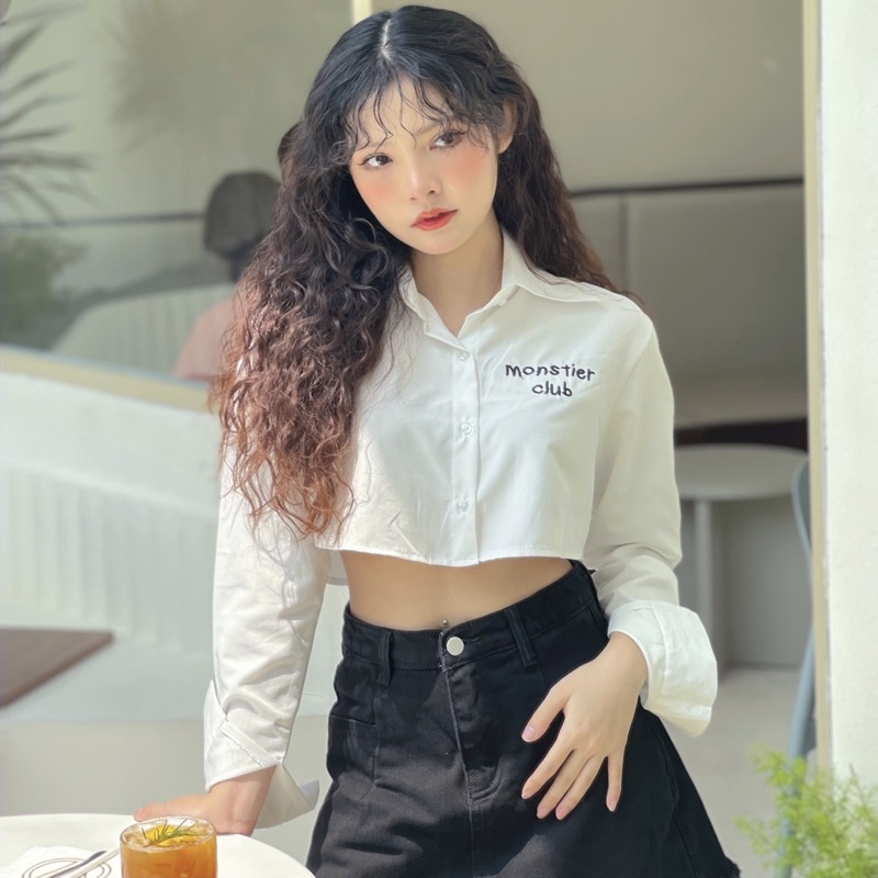 Áo Sơ Mi Siu Croptop - Thêu Chữ Monstier - Monstier Popin Cropped Shirt