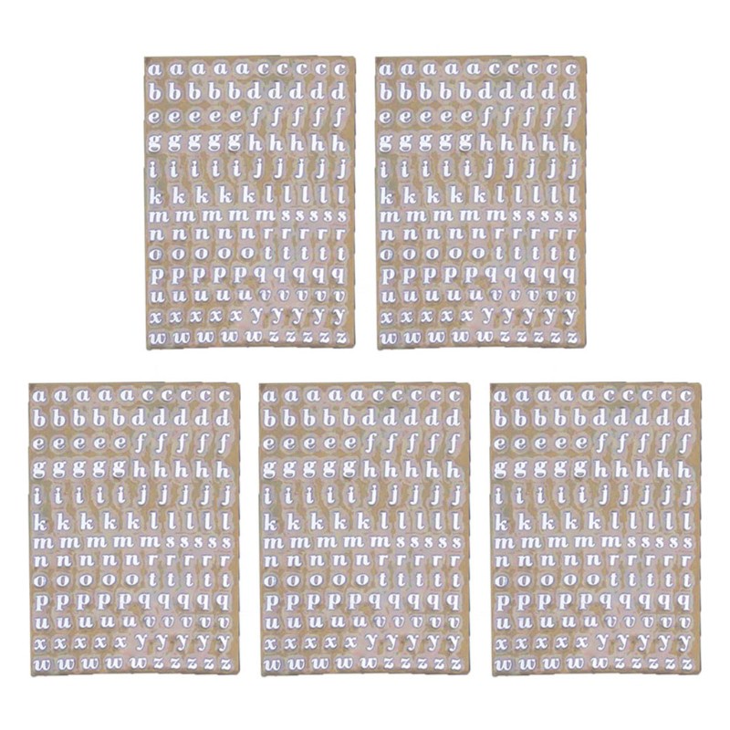 Set 5 tờ miếng dán hình chữ cái và chữ số trong bảng chữ cái tiếng anh lấp lánh trang trí đồ nhựa resin epoxy UV