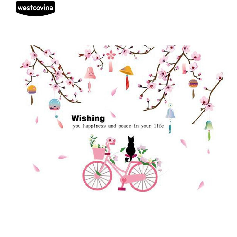 Sticker dán tường hình mèo xe đạp