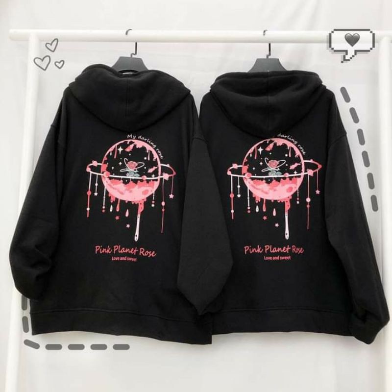 Áo khoác Hoodie THE FOX áó khoác nỉ bông dáng Unisex Form rộng phong cách Ulzzang in hình Planet Rose