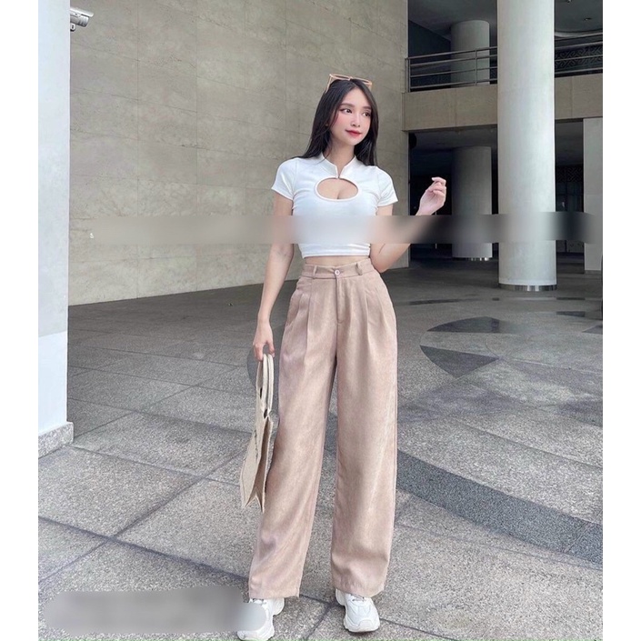 Quần Culottes , Quần Ống Rộng Kaki Nhung - Nhím Xù Shop