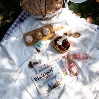 Thảm sofa trắng thêu hoa tua rua, chăn mỏng văn phòng, thảm chụp hình vintage - Décor nhà Sò