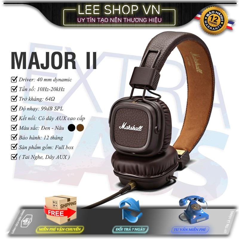 Tai Nghe Marshall Major 2 Lee Shop VN - Kèm Quà Tặng Hấp Dẫn - Nghe Nhạc Cách Âm Siêu Đỉnh - Đẳng Cấp Âm Thanh