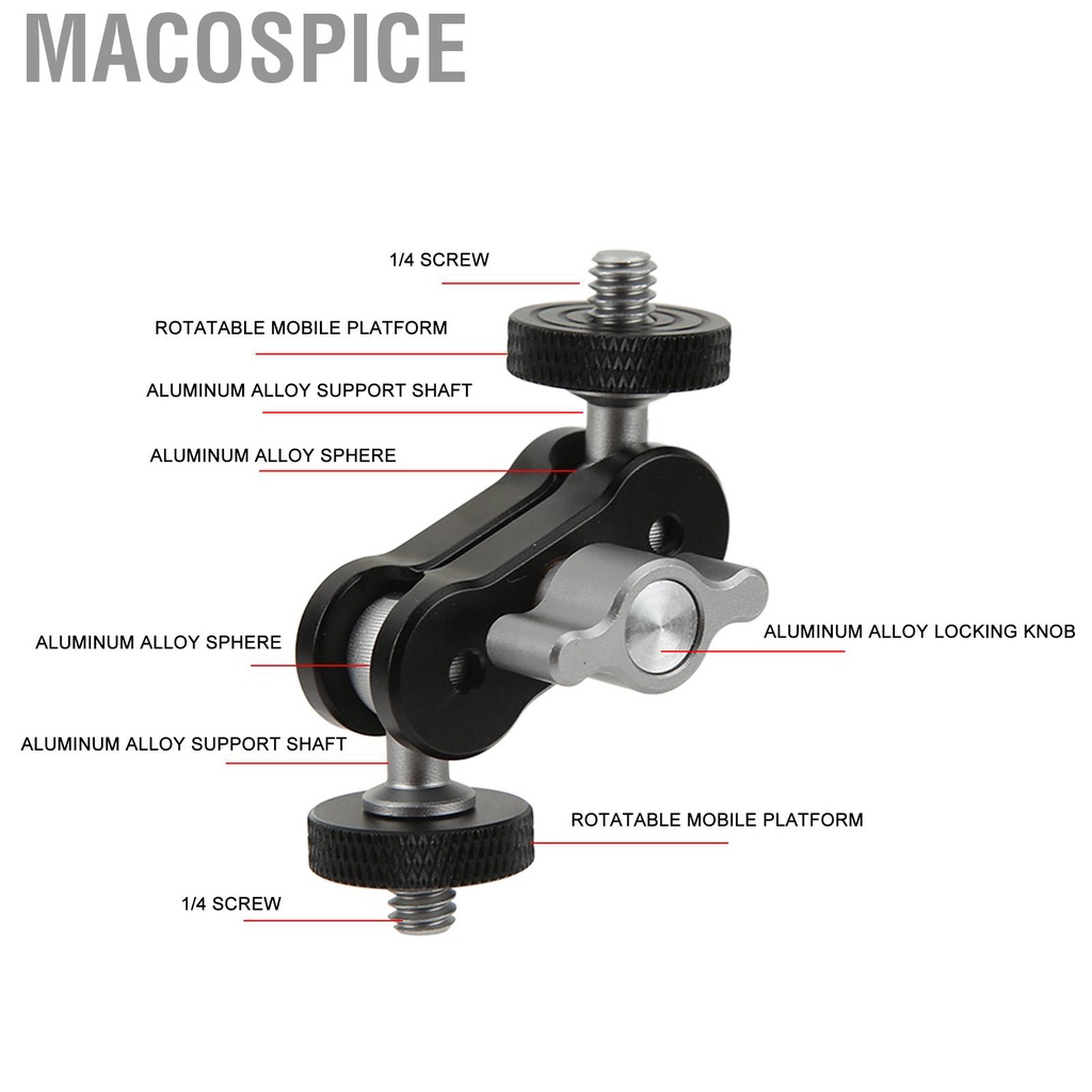 Khớp nối giữ máy ảnh bằng hợp kim nhôm đầu bi kép với vít 1 / 4in tiện dụng