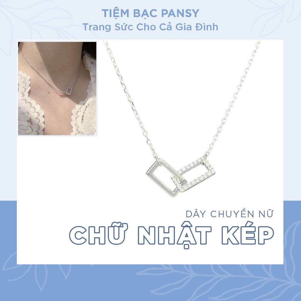 Dây chuyền bạc nữ PANSY mặt 2 hình chữ nhật lồng nhau, vòng cổ nữ bạc thật cá tính