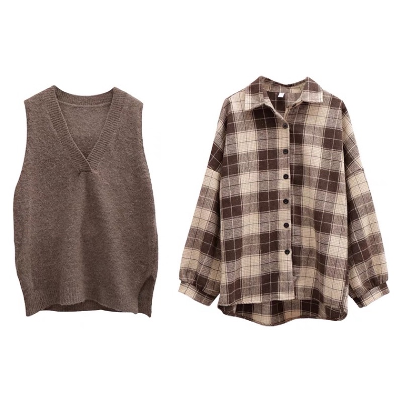 Order set áo gile + áo sơ mi kẻ caro BIGSIZE!!!