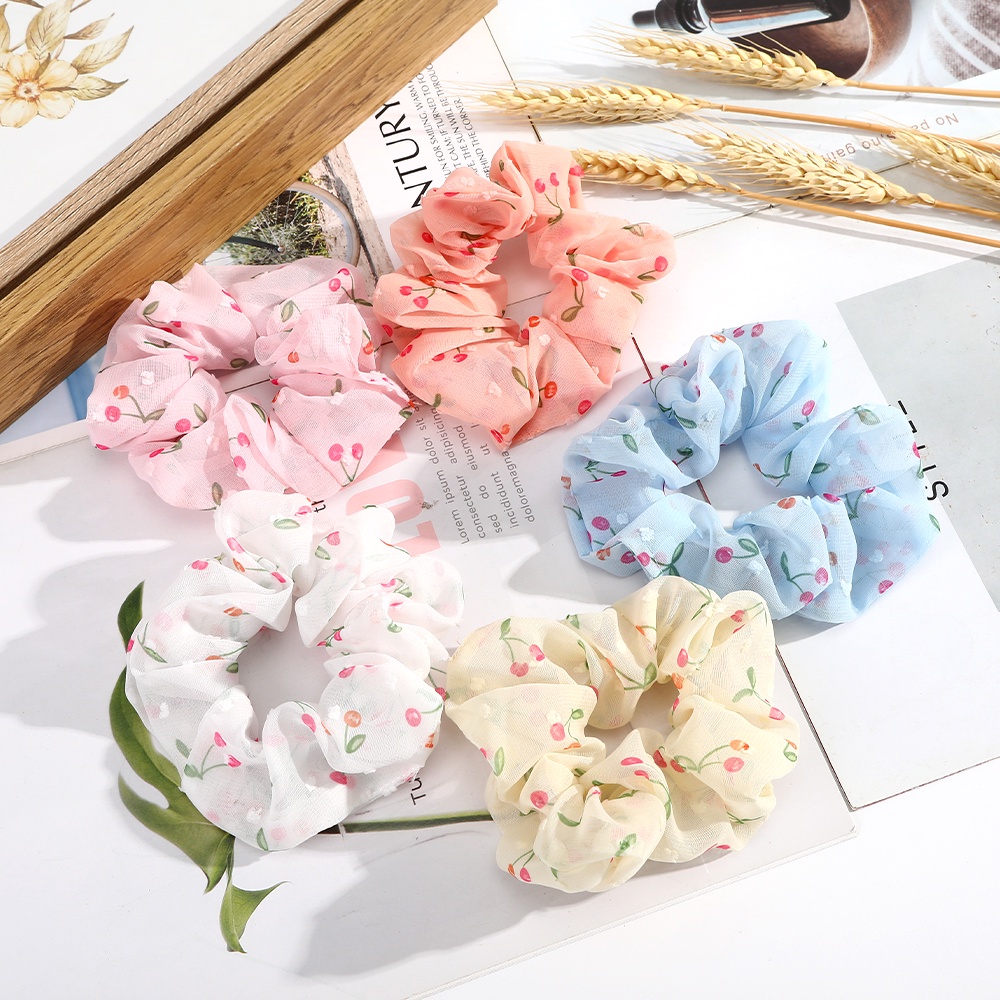 Dây Cột Tóc Haimeikang Vải Voan In Hình Quả Cherry Phong Cách Hàn Quốc Mới