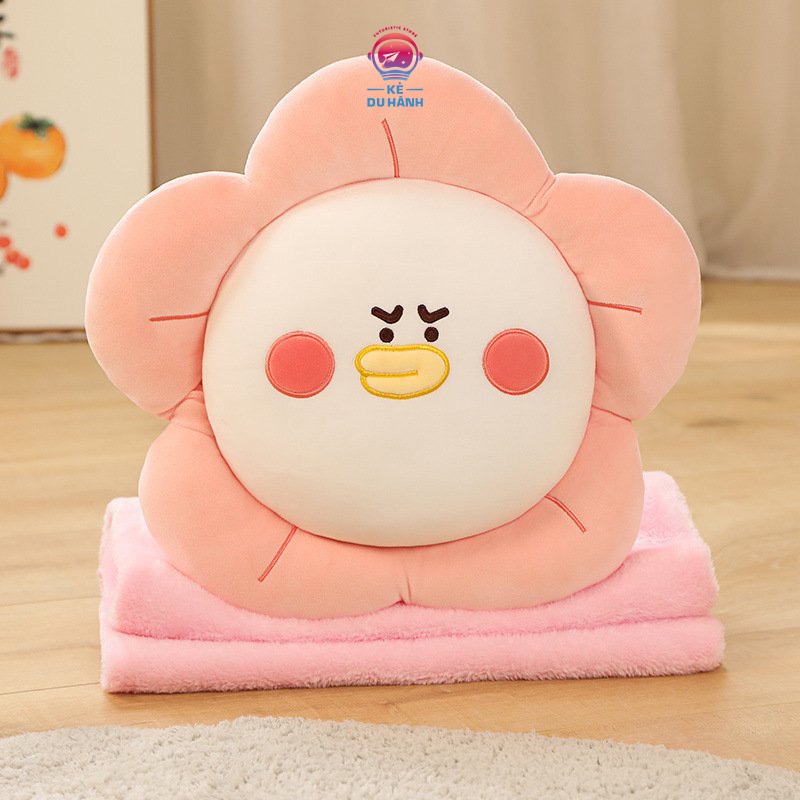 Gấu bông gối ôm Kẻ Du Hành kèm chăn hoa nhiều màu, chăn lông cừu mềm mại thân thiện với làn da