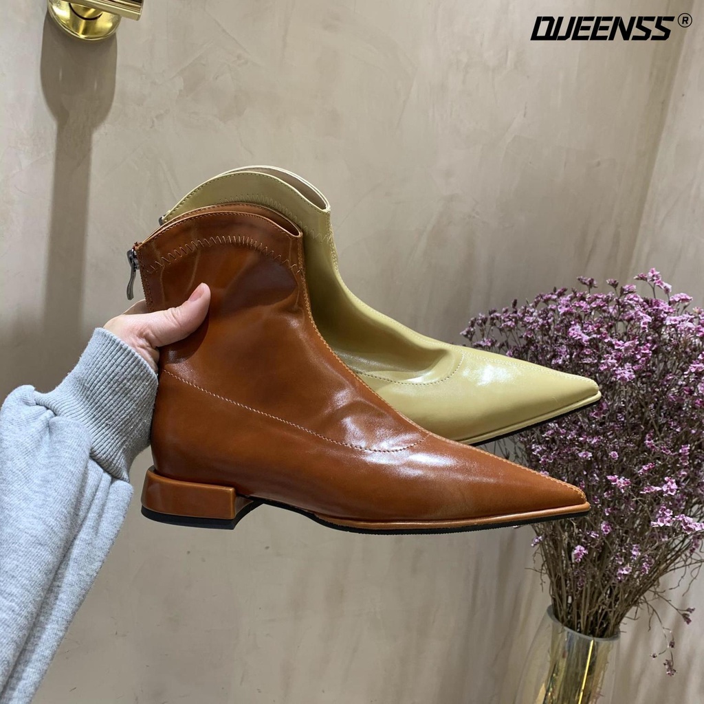 Giày Bốt Da Bóng Mũi Nhọn Màu Đen Thời Trang Cá Tính Cho Nữ