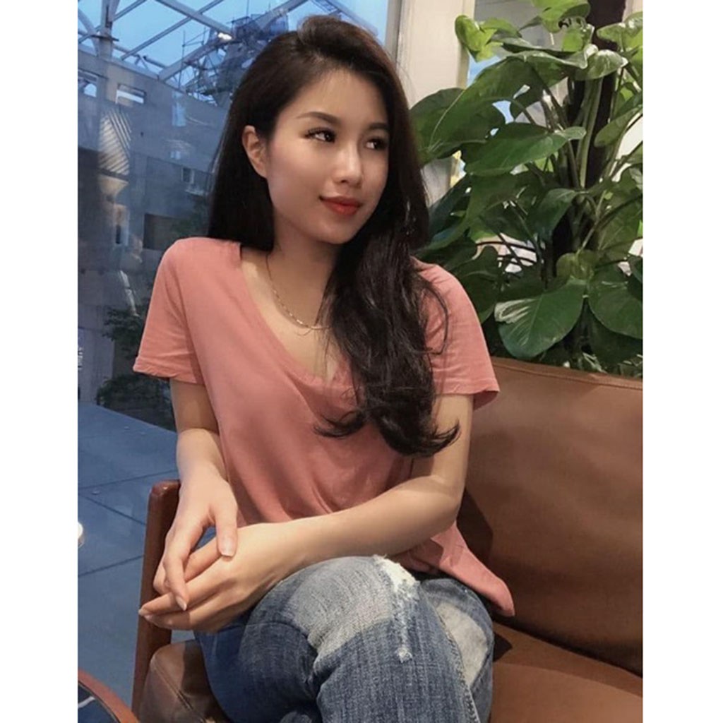 Áo Thun Nữ Trơn Cổ Tim Giá Rẻ Nhiều Màu