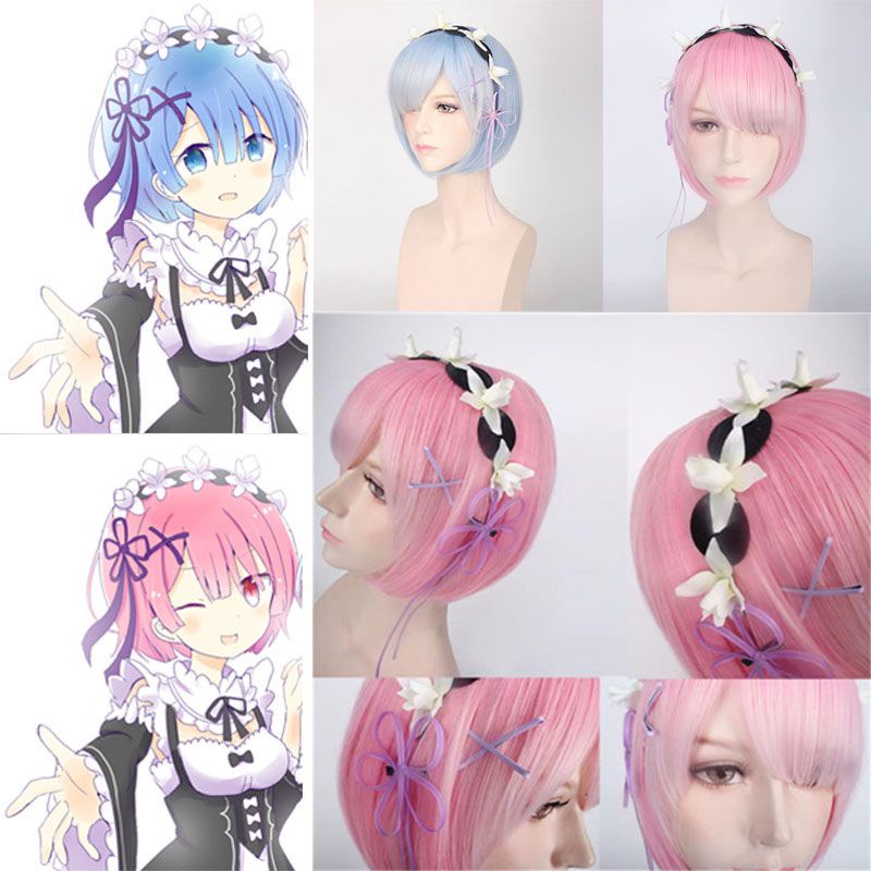 new Re:Zero kara Hajimeru Isekai Seikatsu Rem Full Wig Cosplay Short Hair Wig