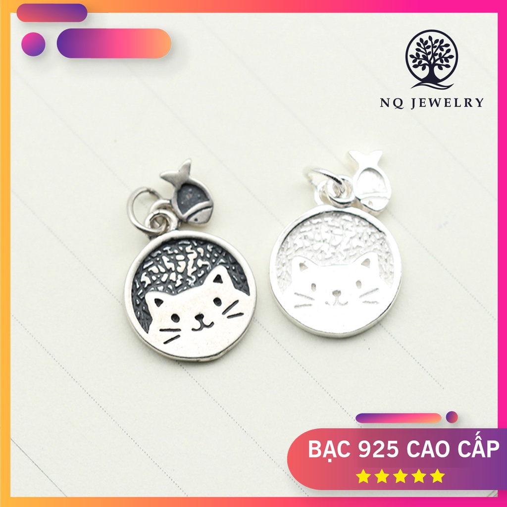 Charm bạc hình mèo và cá treo