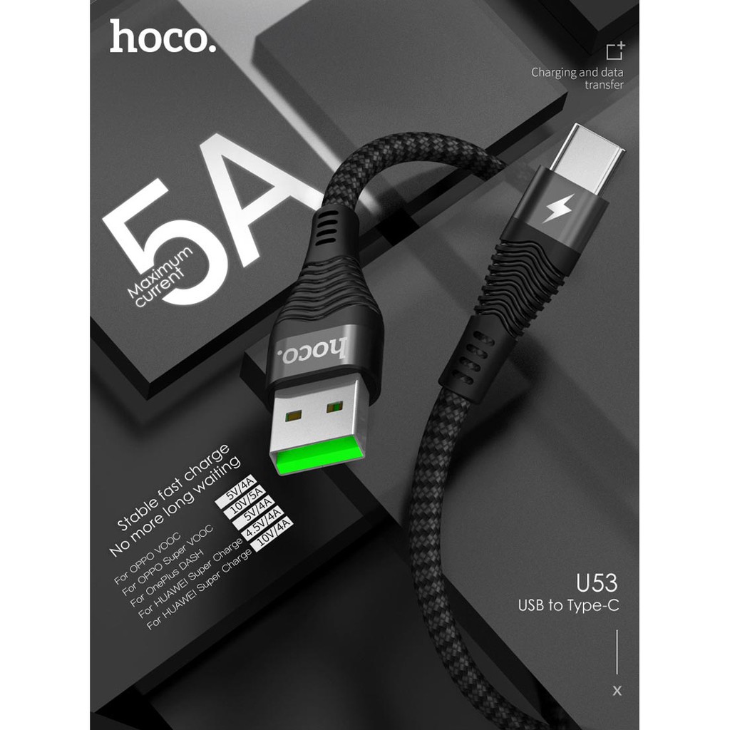 Dây sạc nhanh 4a bọc dù chống gập vooc hoco u53 - cáp sạc nhanh 5a micro usb type c - vienthonghn